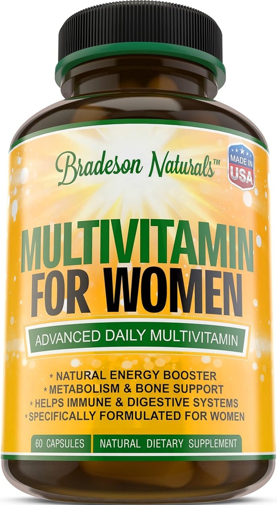 Women's Multivitamin Supplement. Vitamins A C D E & Vitamin B Complex. Immune & Female Support + Antioxidant & Natural Energizers. Non-GMO, Gluten Free, Made in the USA,60 Caps