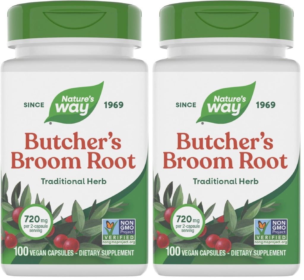 Nature's Way Butcher's Broom Root、伝統的な脚静脈サポート*、100ビーガンカプセル(パッケージ2)