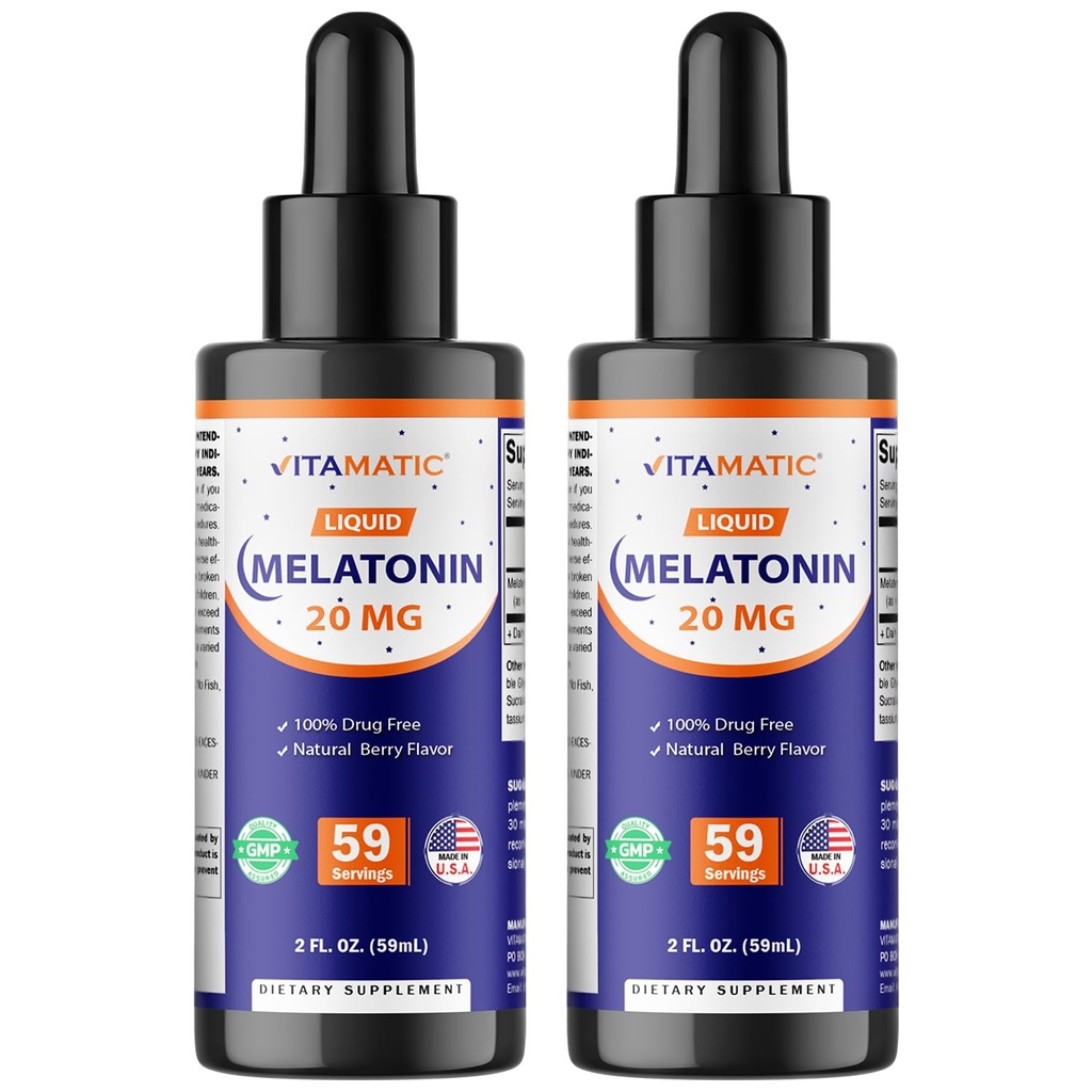 Vitamatic 2パックのMelatonin 20mgの液体の低下- 2つのflのoz (59のml)それぞれ-自然な果実味-非GMOの大人の菜食主義者の補足
