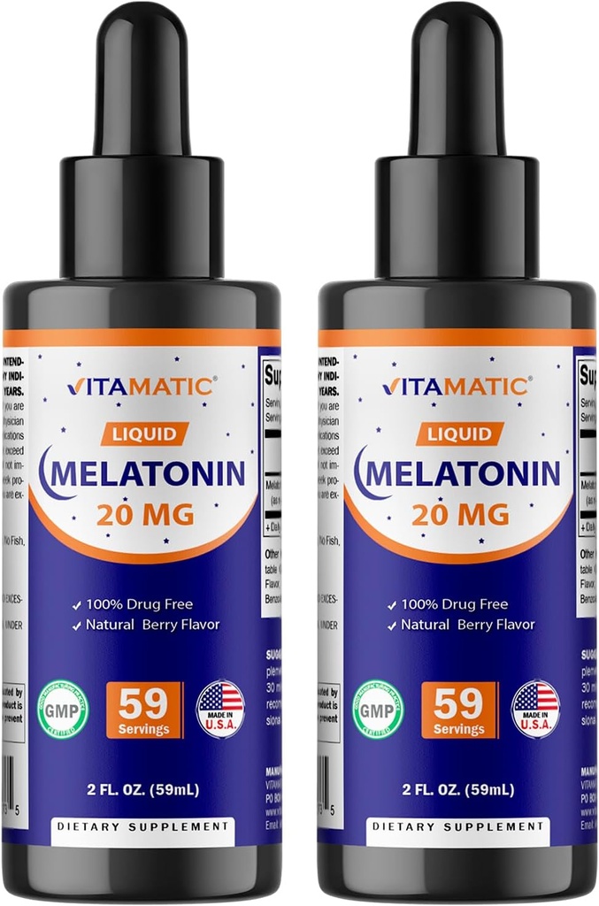 Vitamatic 2パックのMelatonin 20mgの液体の低下- 2つのflのoz (59のml)それぞれ-自然な果実味-非GMOの大人の菜食主義者の補足