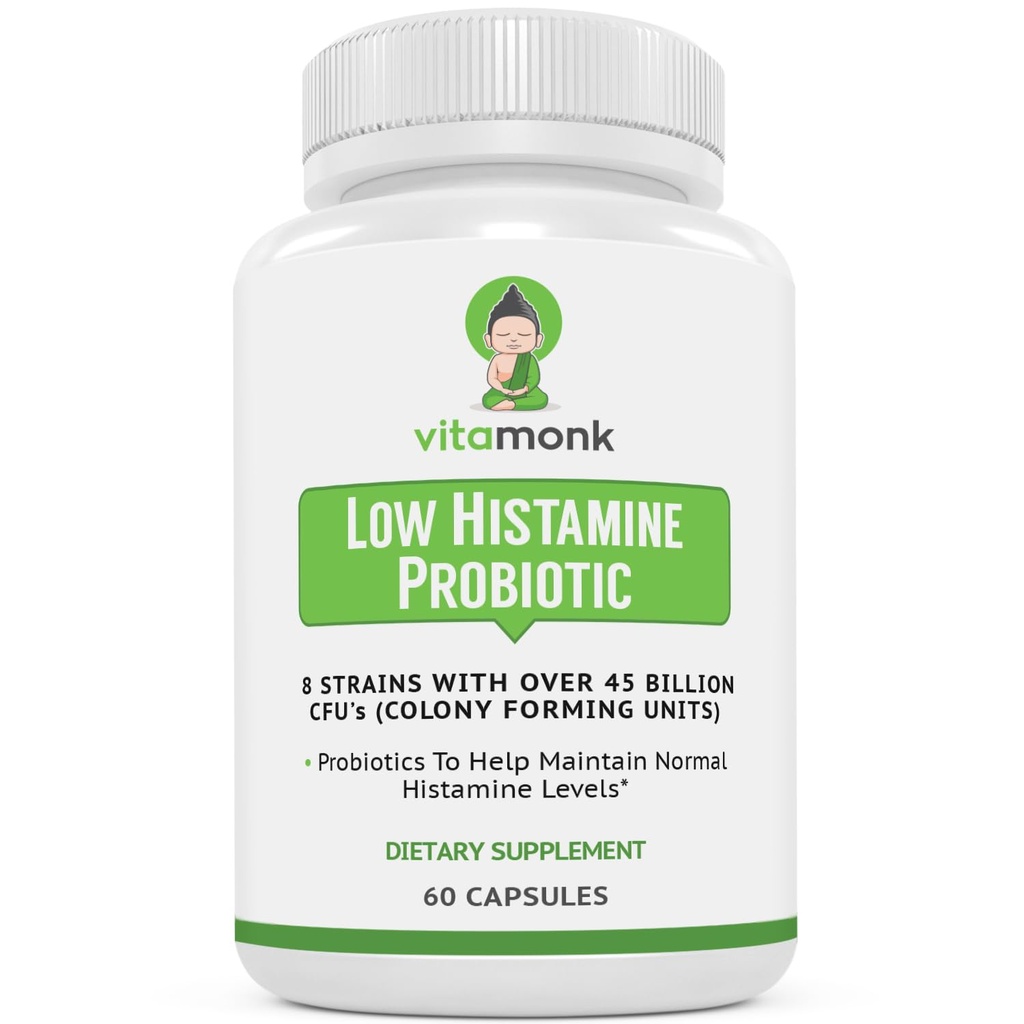 VitaMonkの低いヒスタミンのプロバイオティクスはヒスタミンの許容およびサポートバランスの取れた腸の健康-ヒスタミン制御-60のカプセルが付いている健康の改善を見ている人のためのヒスタミンの自由なプロバイオティクスを戦います