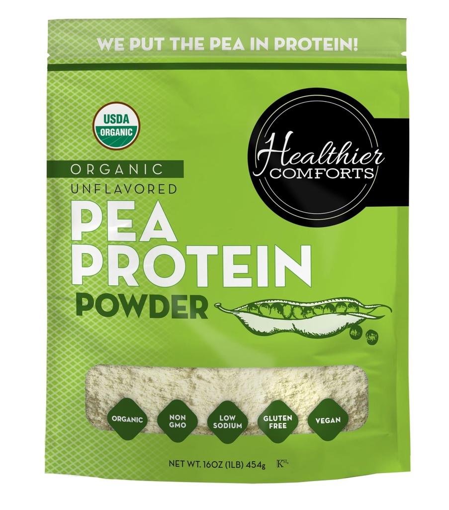 Healthier Comforts Unflavored Pea Protein Powder - 低いナトリウム(1ポンド) | アメリカは成長し、処理しました | 100%の植物は蛋白質の粉を基づかせていました | コーシャ、グルテンフリー、GMOのKetoの友好的(16oz)基づかせていました