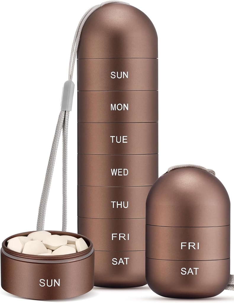 Zannakiの金属の湿気の証拠の週刊の丸薬のオルガナイザー、積み重ね可能なアルミ合金BPAの自由な旅行ハイキング7日の丸薬箱の箱はPills、ビタミン、魚油、補足を握るために防水し、大きいコンパートメント