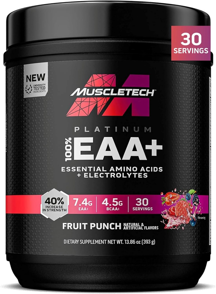 MuscleTechプラチナエッセンシャルアミノ酸は、電解液、フルーツパンチ - エネルギー、筋肉の成長と強度ビルダーのためのプレワークアウトパウダー - 男性と女性のためのAAAコンプレックス - 30サービング