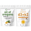 Oregano Softgelsのマイクロ原料オイル 6,000mg/サービング及びビタミンD3 5000 IUのプラスK2 (MK-7) 100 mcg、300のバージンのココナッツ オイルのSoftgelsの束のパック  4X強さCarvacrol及びThymoquinonの 本質的