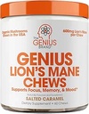 Genius Lion's Mane Soft Chews サプリメント - 焦点、明快さ、記憶、エネルギー、脳の健康サポートのための向知的なキノコ - 塩キャラメル風味