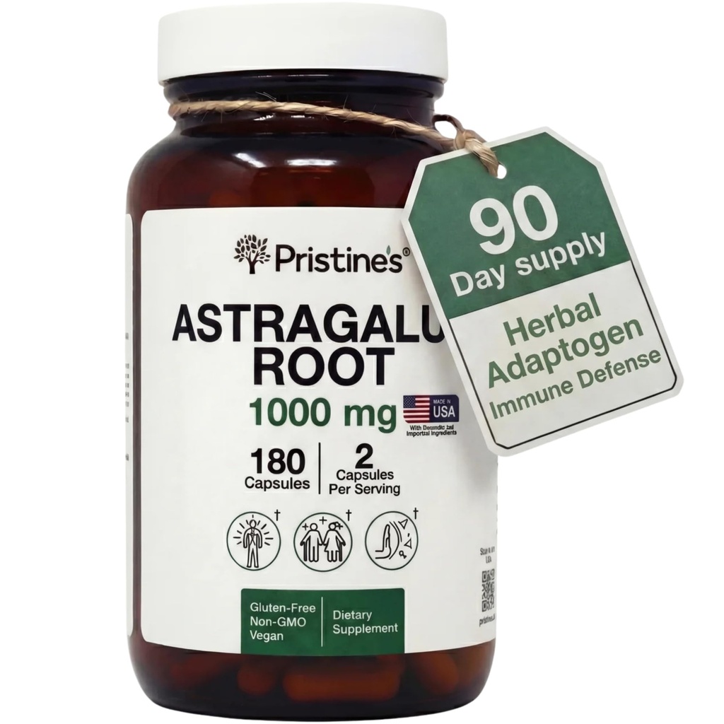 PRISTINE'S Astragalusの根の免疫サポート補足は-1000mg 90日の供給の草の適応剤-健康な老化、中心及び肺の健康をカプセルに入れます