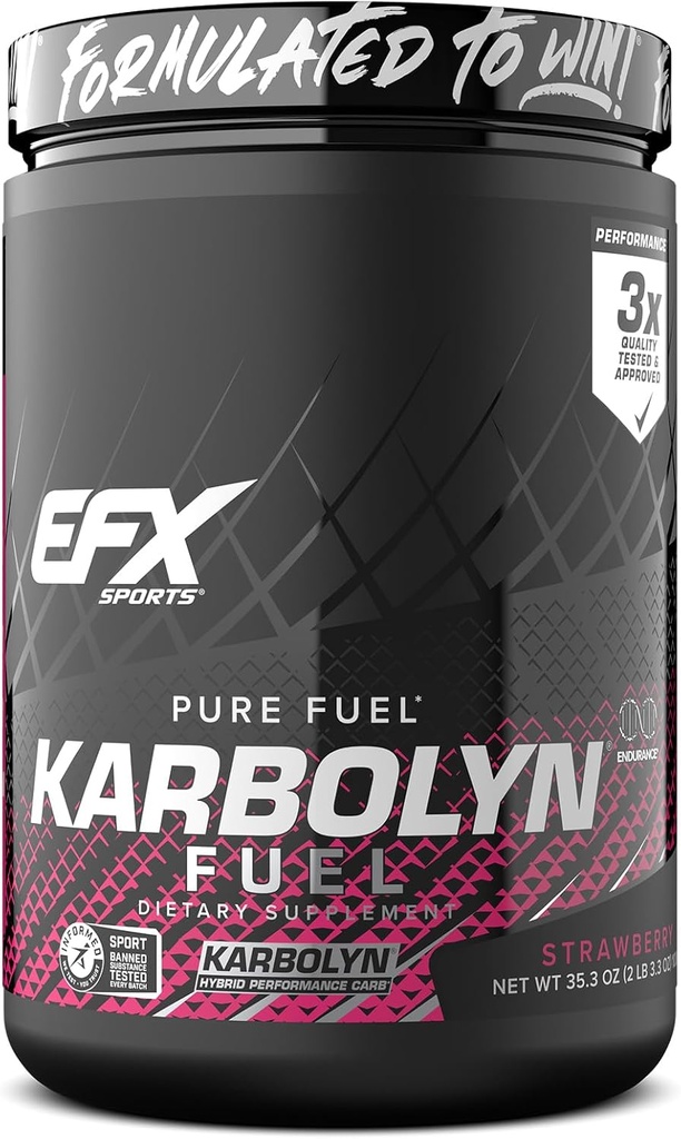 EFX Sports Karbolyn Fuel | Fast-Absorbing Carbohydrate Powder | Carb Load, Sustained Energy, Quick Recovery | Stimulant Free | 18 Servings (Strawberry)