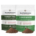 本物のキノコトルコテール(45g)と5デフェンダー(45g)マッシュルームエキスパウダーバンドル - 免疫力のためのキノコサプリメント - ビーガン、非GMO免疫サプリメント