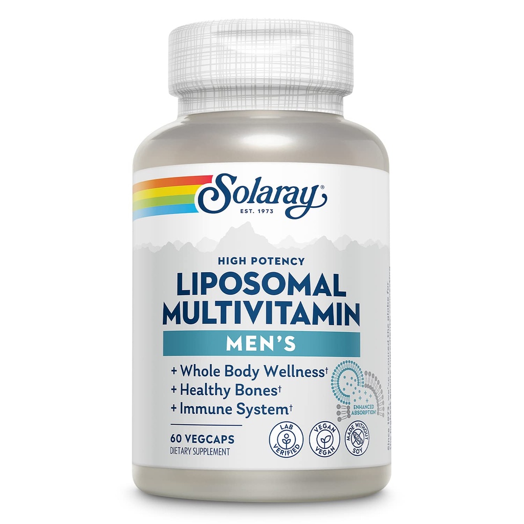 男性のためのSOLARAY Liposomal Multivitamin, 高められた吸収の免疫, エネルギー & 骨サポート, 男性毎日の多ビタミン, BCAAの, ビタミンD3, C, B12, 亜鉛, 完全菜食主義者, 大豆フリー, 30 サービング, 60 VegCaps
