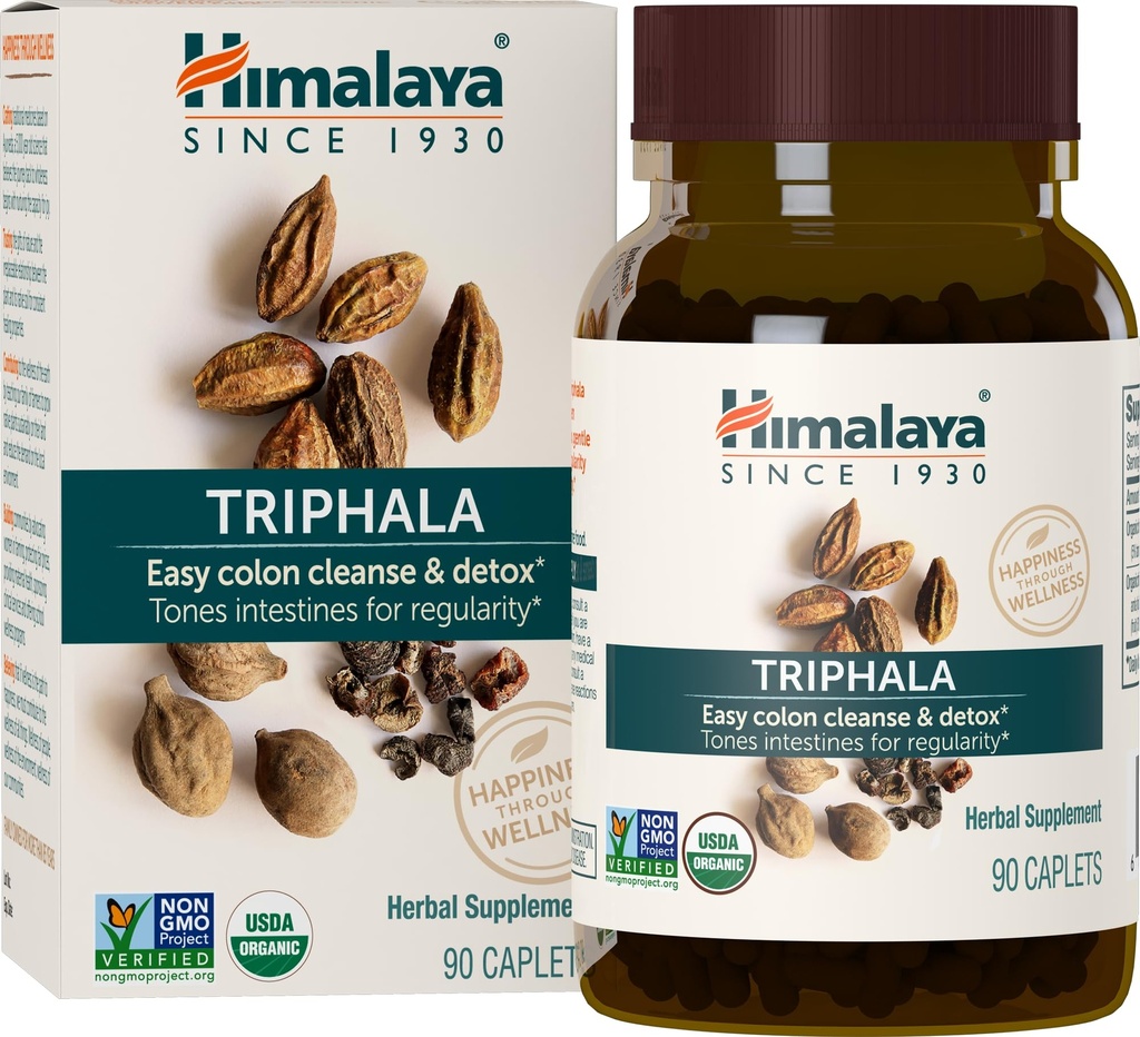 Himalaya Organic Triphala、90日の供給 - コロンクレンス&時事膨満と便秘救済のための消化の健康サプリメント - USDAオーガニック、ビーガン、非GMO、グルテンフリー、688 mg、90カプレット