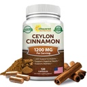 自然なCeylonのシナモン1200mg - 120のカプセル、スリランカからの真のシナモン、エキスの補足の丸薬は中心の健康を促進します