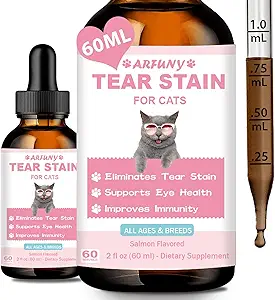猫のための涙の汚れサプリメント - 猫の涙のスタインを防止し、排除 - 目の健康、免疫システムサポート - クランベリー、マシュマロ、ビタミン - サーモンフレーバー、60ML