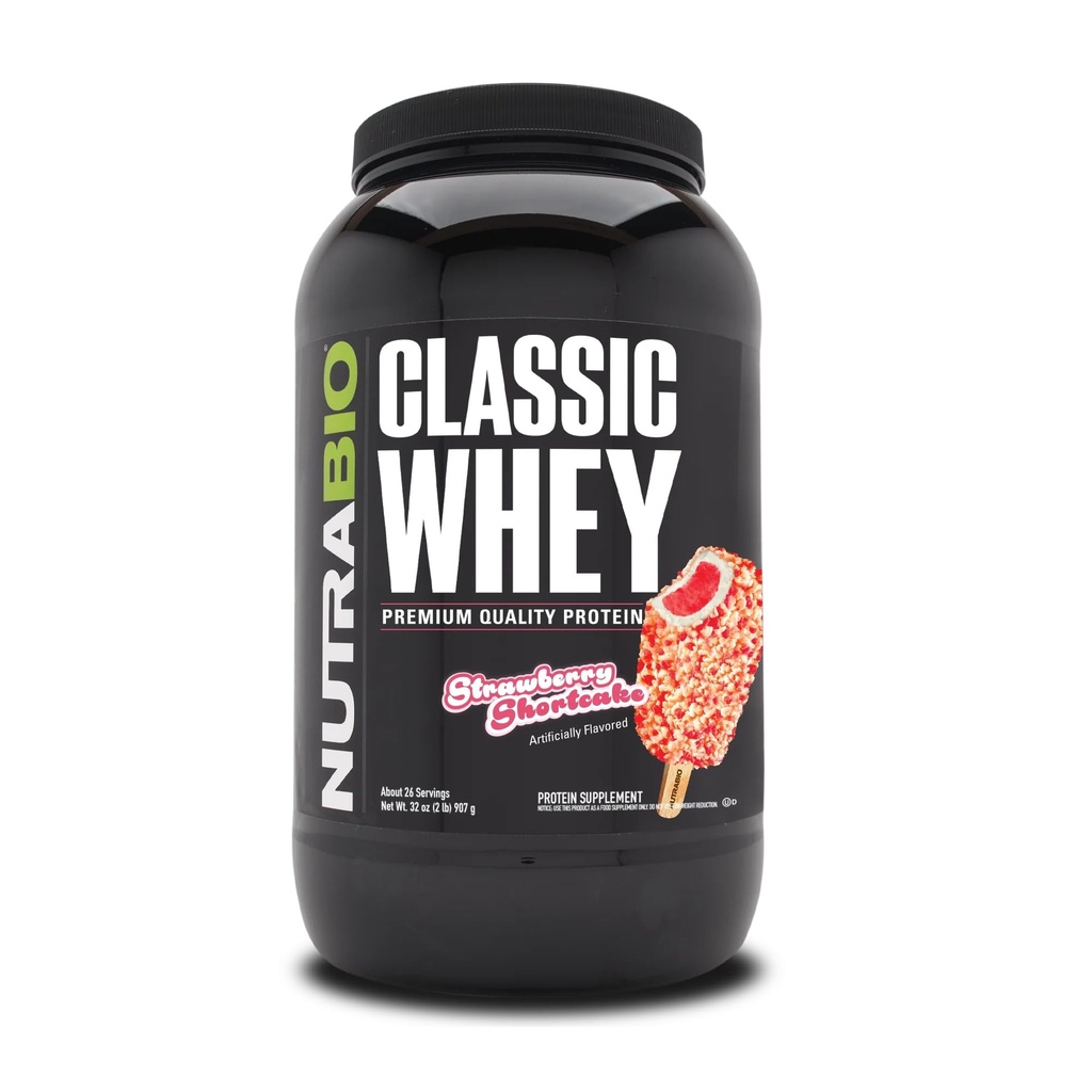 NutraBio古典的な乳清タンパク質粉末サプリメント - タンパク質Per Scoopの25g - 充填剤、人工色、または保存剤なしのフルスペクトラムアミノ酸プロファイル - イチゴショートケーキ、2ポンド