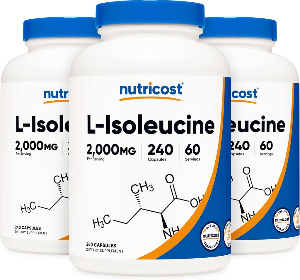 サービングごとのNutricost L-Isoleucine 2000mg、びんごとの240のカプセル(3本のびん)