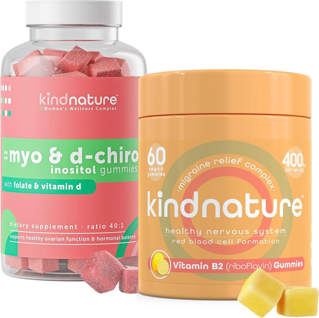 kindnature Myo-Inositol & Vitamin B2 Wellness Bundle - Hormonal Balance, Migraine Relief & Energy Support Gummies