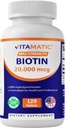 Vitamaticの高い効力のBiotin 20000のmcg (20mg)およびKeratin 100mg - 120のベジタリアン タブレット-大人のための健康な毛皮及び釘のためのBiotinの補足(120の計算)