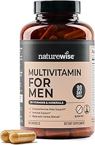 NatureWise男性のためのマルチビタミン - 毎日の男性サポート - エネルギー、パフォーマンス、免疫のためのミネラル&ハーブ - ビタミンA、C、D、Bコンプレックス - 大豆&グルテンフリー、非GMO - 180カプセル[3ヶ月の供給]