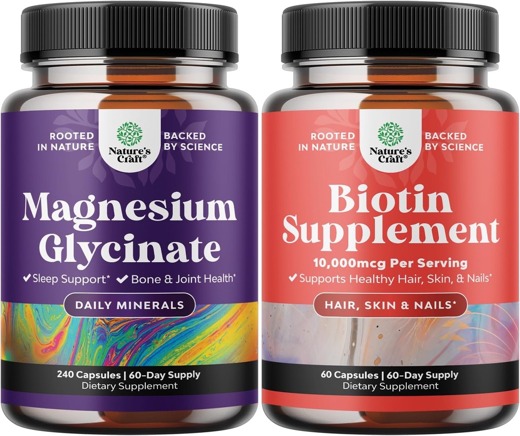 ムードの睡眠および弛緩のためのサービングごとの純粋なマグネシウムのGlycinate 400mgの束 240ctおよび女性の人のための純粋なBiotinの丸薬 - 毛損失の薄く自然な補足を停止して下さい