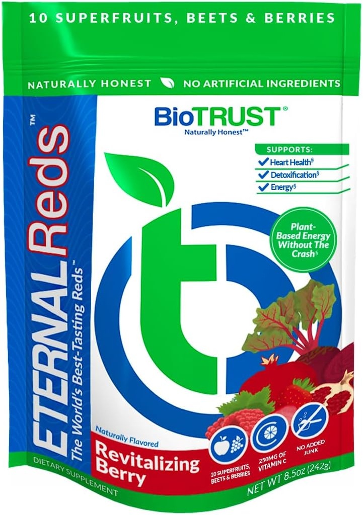 BioTrust Eternal Reds、Red Superfoods Powder、心の健康と循環、エネルギー、スタミナ、追加砂糖やカフェイン、自然に風味豊かで甘く、ベリー風味(30サービング)