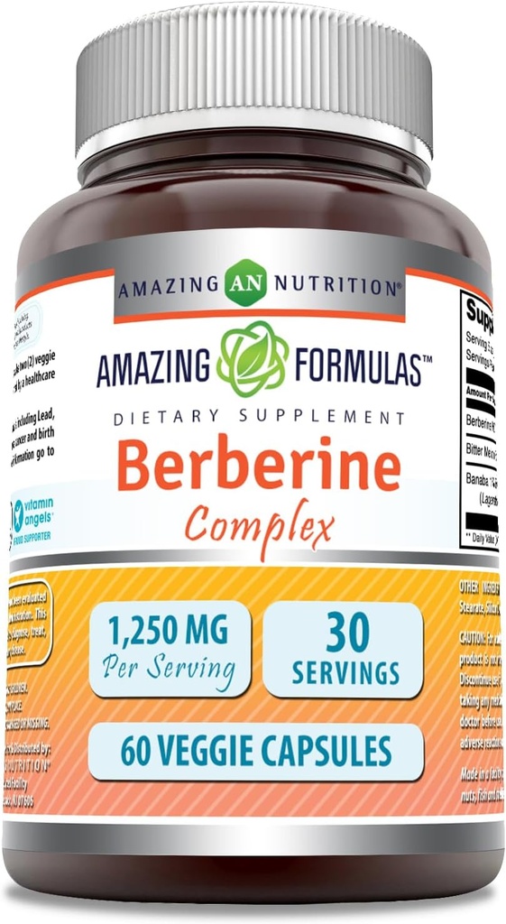 Amazing Formulas Berberine with Bitter Melon & Banaba Extract Complex | 1250 Mg Per Serving | Veggie Capsules | Non-GMO | Gluten-Free | Made in USA (60 Count | 1 Pack)