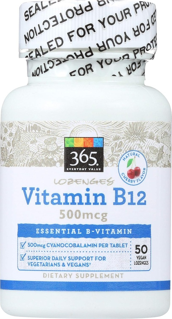 全食糧市場、ビタミンB12 500mcgのLozenges、チェリーの味、50のctによる365