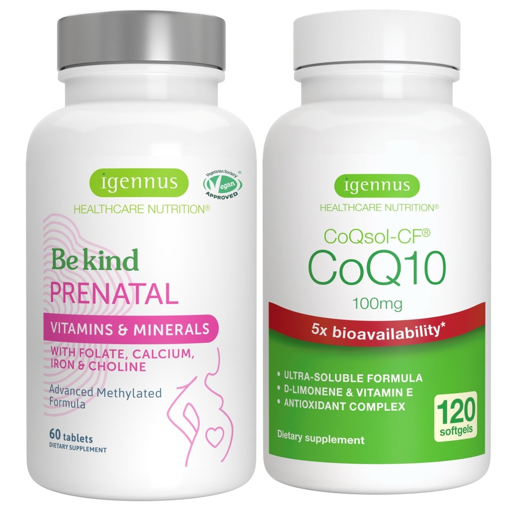 高度の胎児のMultivitamin +高い吸収CoQ10 100mg 120 SoftgelsのIgennusによる妊娠サポート束