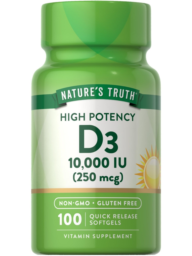 Nature's Truth D3ビタミン10,000 IU Softgelsサプリメント | 100カウント | 高効力フォーミュラ | 非GMOとグルテンフリー