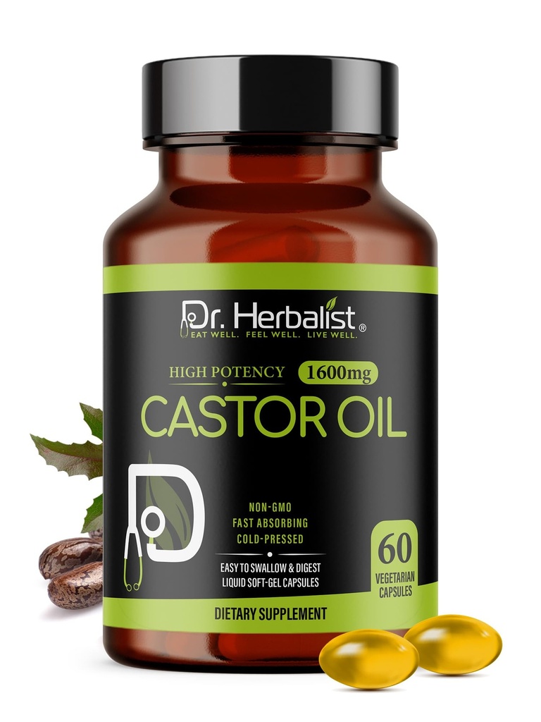 Dr. HERBALISTの足車オイルのカプセル - サービングごとの1600mg、60の計算-非GMO、Fast-Absorbing、菜食主義者、冷間出版物および高い効力-サポート皮、毛、自然な乳剤および消化器の健康