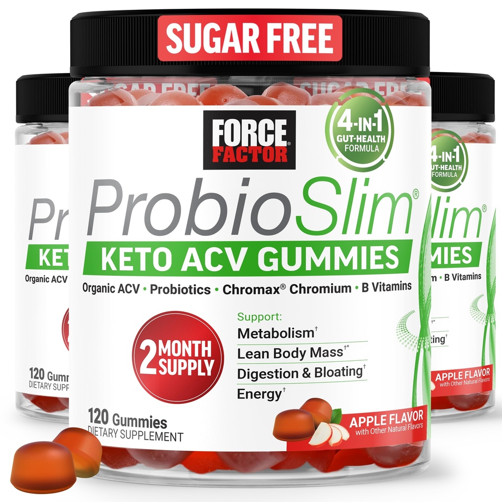フォースファクターProbioSlim Keto ACVグミー、LactoSpore Probioticsと有機Apple Cider Vinegar Gummiesおよび消化、代謝、免疫の健康、1ネット炭水化物、Apple Flavor、360ctをサポート