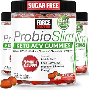 フォースファクターProbioSlim Keto ACVグミー、LactoSpore Probioticsと有機Apple Cider Vinegar Gummiesおよび消化、代謝、免疫の健康、1ネット炭水化物、Apple Flavor、360ctをサポート