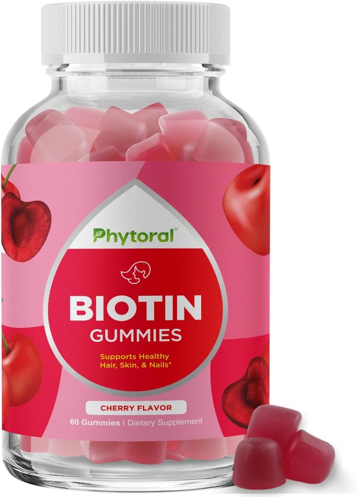 Phytoral Biotin Gummies for Hair and Nail Growth - Biotin Gummies for Hair Care Youthful Skin Care and Nail - 5000mcg per Serving Skin Nails Vitamins Adult Beauty
