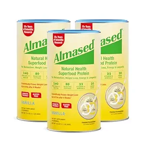 Almasedバニラミール交換シェイク - 低血糖高プラントベースプロテインパウダー栄養体重健康サポートサプリメント - バニラフレーバー - 17.6オンス(1.1ポンド(3パック)