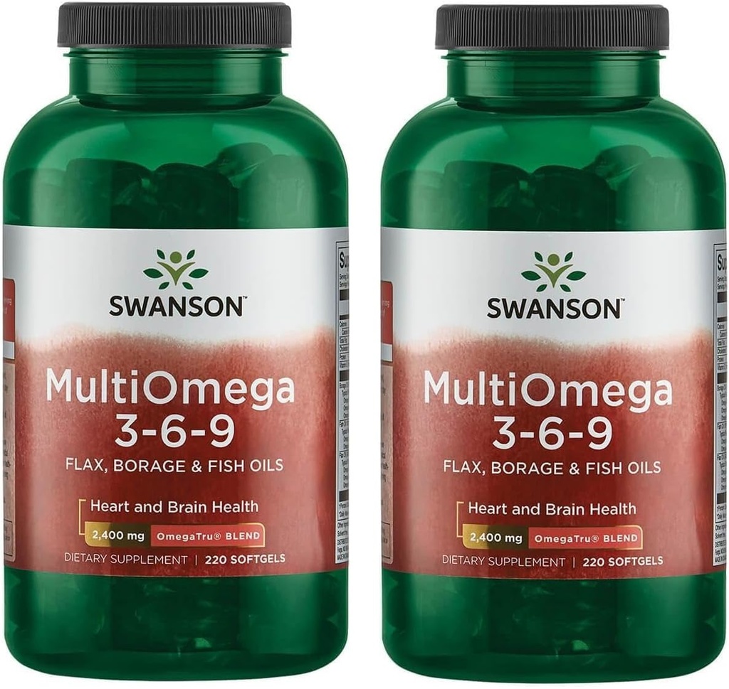Swanson MultiOmega 3-6-9 - 非GMOフラックス、ホラージ&フィッシュオイルカプセル - エッセンシャル脂肪酸は心血管の健康と脳の健康をサポート - (220 Softgels、2400mgサービング) 2ボトル