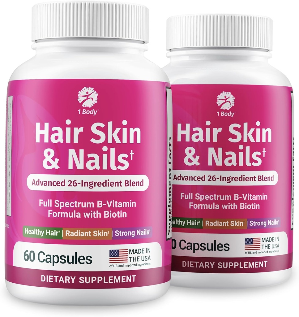 1 Body Hair Skin Nails Growth Vitamin with Biotin - Complete Formula for Men & Women - 2 Pack