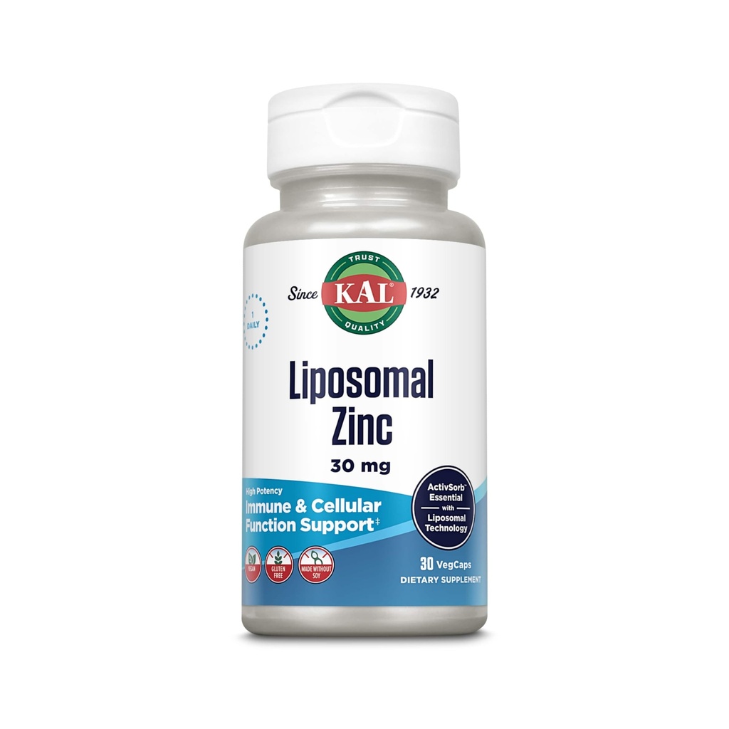 KAL Liposomal亜鉛30mg、細胞機能および免疫サポート補足、高められた吸収亜鉛補足、完全菜食主義者のグルテンフリー、大豆は放します、30のサービング、30のVegeCaps