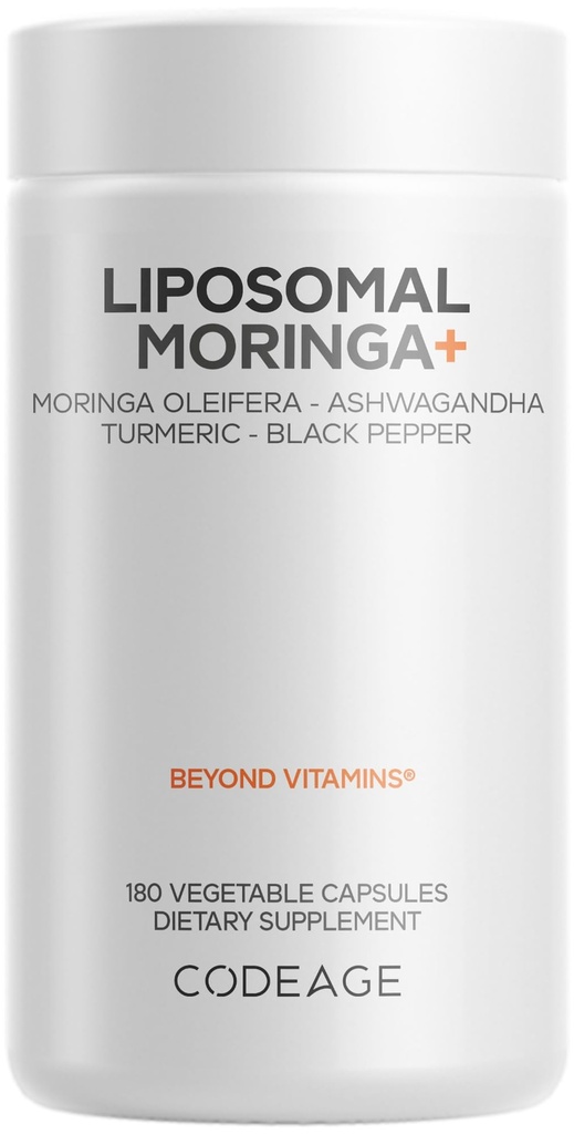 Codeage Liposomal Moringa+の補足、400mg Moringa 50:1のエキス - 20,000mg Moringa Oleiferaの葉の等価 - ターメリック、ashwagandhaの黒いペッパー、3か月の供給、ビーガンMoringaの粉- 180のカプセル
