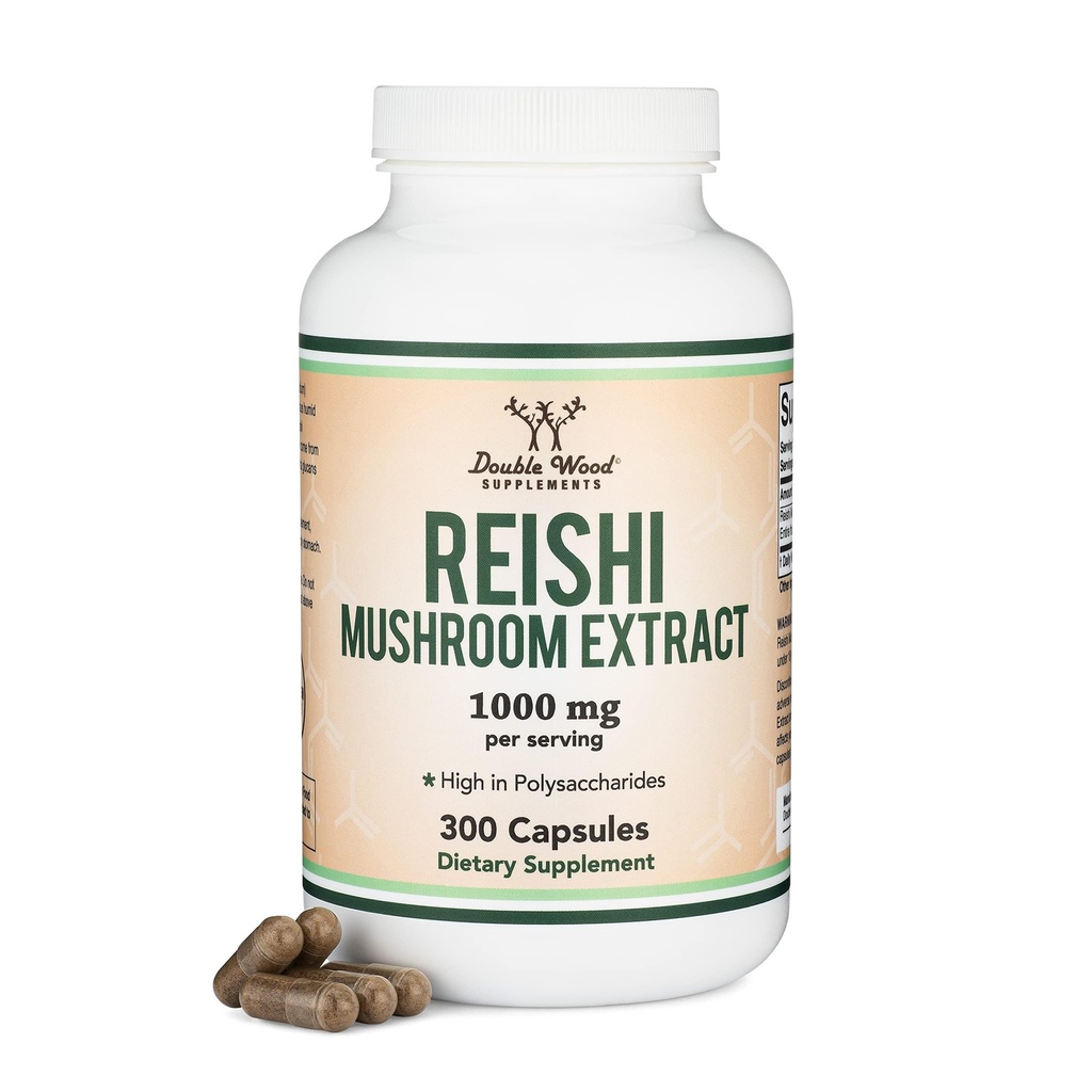 Reishiのきのこのカプセル(4:1のGanodermaのエキス、1,000mgの赤いReishiの粉のサービング)300の計算、5か月の供給、免疫システム サポートのための有効なきのこの補足および二重木による防衛