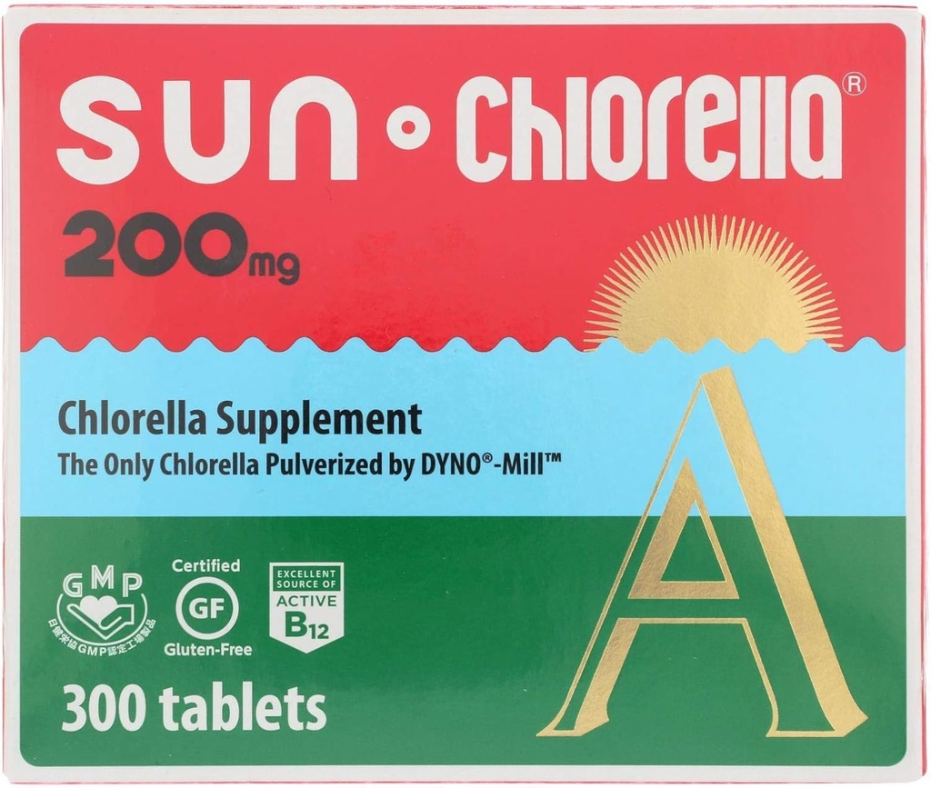 SUN CHLORELLA - クロレラサプリメント, ビタミン増強とビーガンフレンドリータブレット (200 Mg - 300 ct)