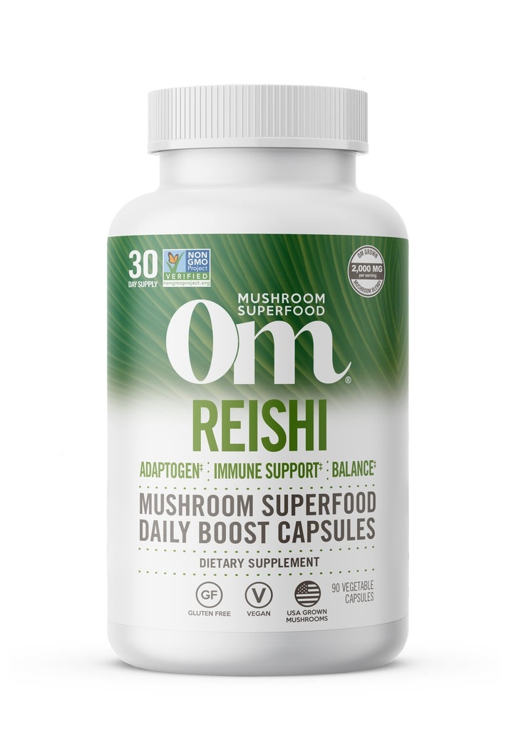 OM MUSHROOM SUPERFOOD Reishiのきのこのカプセルのスーパーフードの補足、90の計算、30日、圧力救助および免疫の健康のための有機添加物