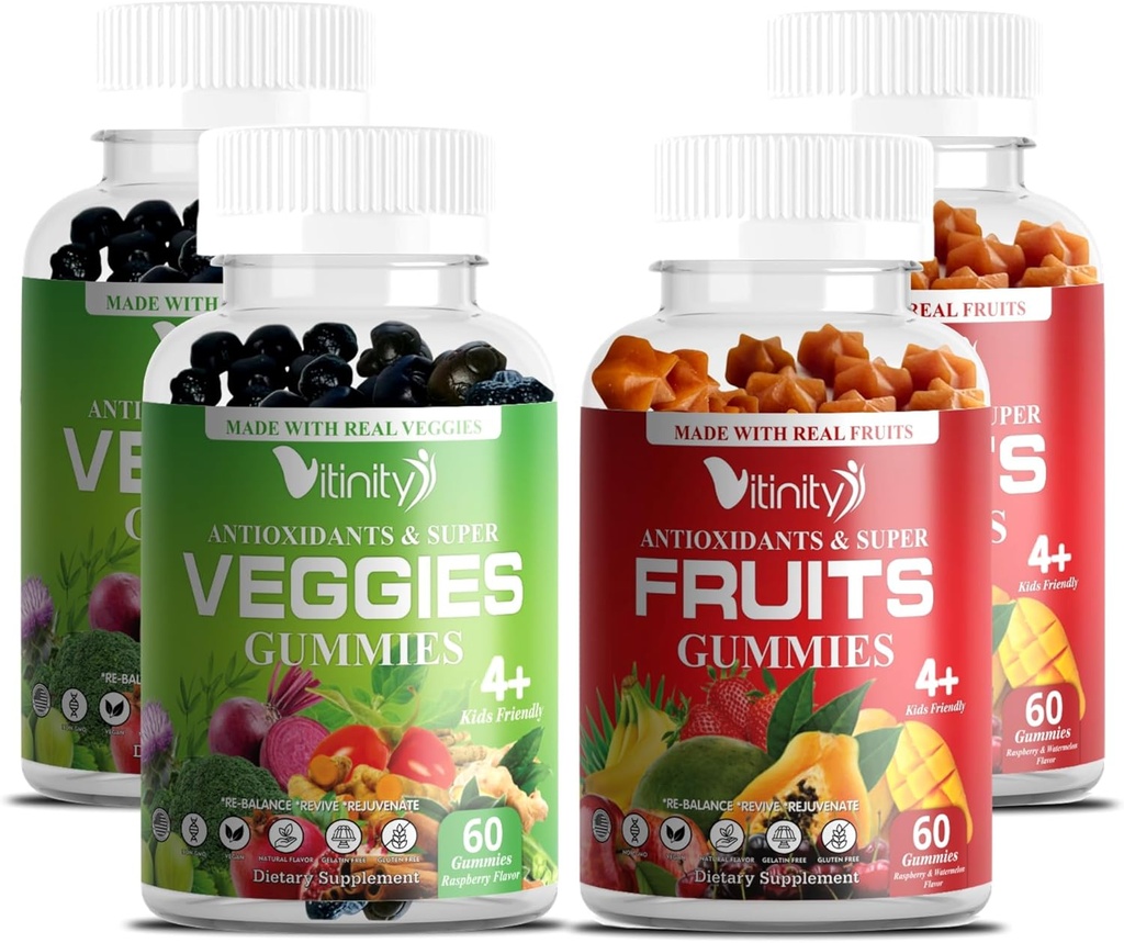 実質の果物と実質の野菜のグミで作られたVITINITY - 女性のためのスーパーフード野菜ビタミンサプリメント、男性&子供 - 毎日の健康のための果物と緑のブレンド(60日の供給)