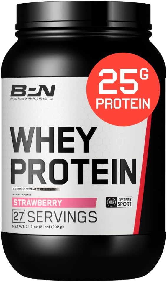 BARE PERFORMANCE NUTRITION, BPN Whey Protein Powder, Whey Protein Concentrate, Native Micellar Casein, Amazing Mixability, Strawberry