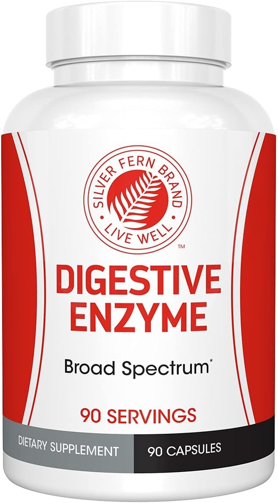 Silver Fern Brand Ultimate Digestive Enzyme Supplement - 1 Bottle = 90 Capsules - High Potency, Multi Enzyme - Digestive Comfort & Food Tolerance - Hemicullulase, Peptidase, Maltase, More
