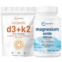 マイクロ成分ビタミンD3 5,000iu + K2 100mcg Softgels & マグネシウム酸化物400mg束パック | エッセンシャルサンシャインビタミン | 最大濃度の元素形態