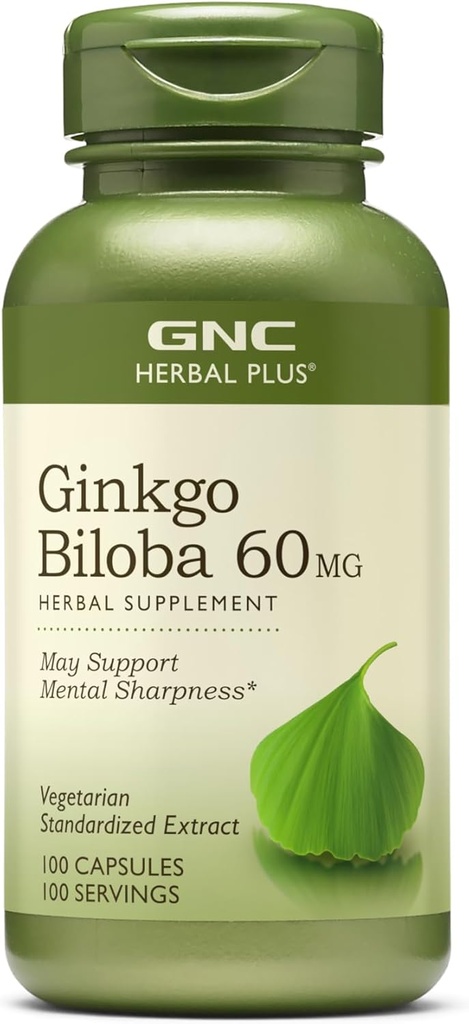 GNCの草のプラスのGinkgoのBiloba 60mgの補足、ベジタリアン、サポート精神的な鋭さ、100のサービング