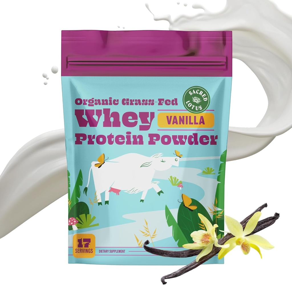 SunLife Organics Grass Fed Whey Protein Powder Vanilla | 100% オーガニックプロテインパウダー for Men & Women, Naturally Sweetened with Cacao, Coconut Creamer, Stevia (16 Oz) 15 サービング