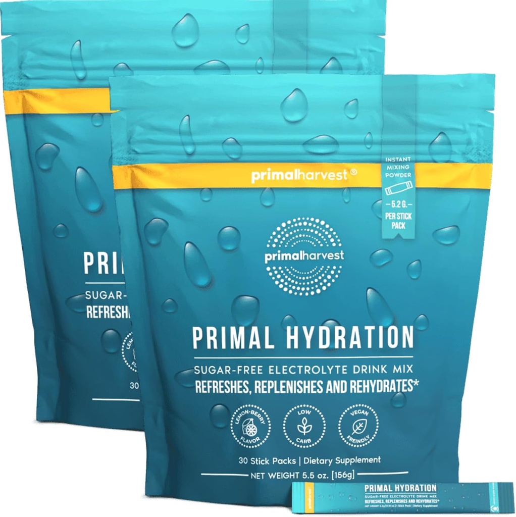 Primalの収穫のElectrolytesの粉の小箱のプラーム水和、容易な開いた小箱、エネルギー飲み物の組合せ2のパックの束(レモンベリー、60のパック)