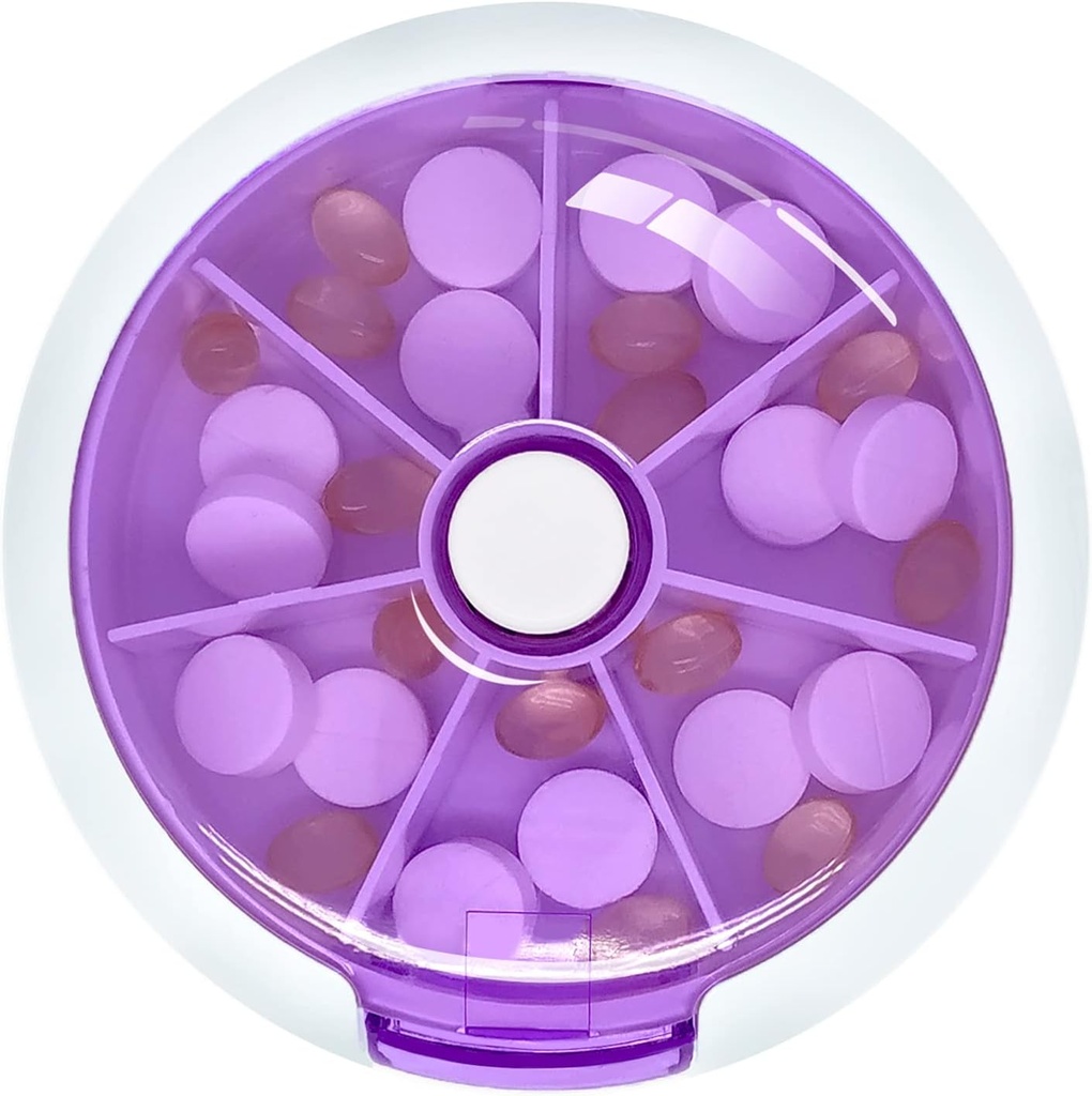 Pill Cases Weekly INVODAの丸薬のオルガナイザー7日3回薬の丸薬ディスペンサーの押しボタンは7つのコンパートメント(Purple)の丸薬のプラナーを回します