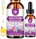 Calcium Citrate 1000mg with Vitamin D3 for Women & Men - Liquid Calcium Magnesium Zinc D3 K2 Supplement for Bone, Teeth Support, Sugar Free, Vegan, Banana Flavor - 1 Fl Oz (2 Pack)