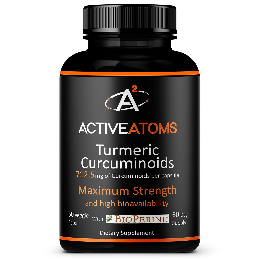 Active Atoms Turmeric Extract, Extra Strength with BioPerine® Black Pepper 750 mg Turmeric Extract per One 00" Capsule, Standardized 95% Curcuminoids, Non-GMO, 60 Veggie Capsules 60 Day Supply